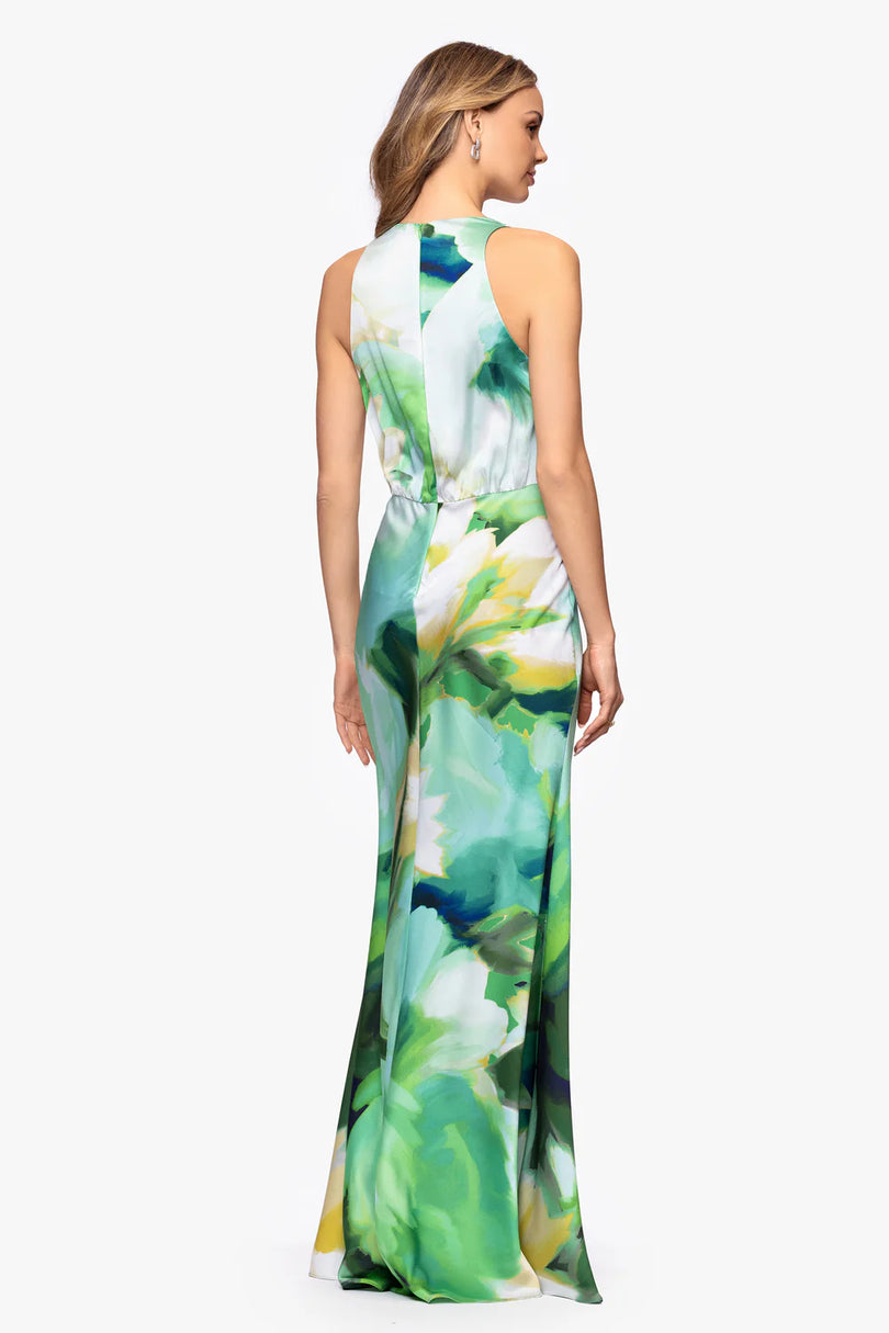 betsy adams long dresses Carmela" Scuba Crepe With Satin Bow Dress