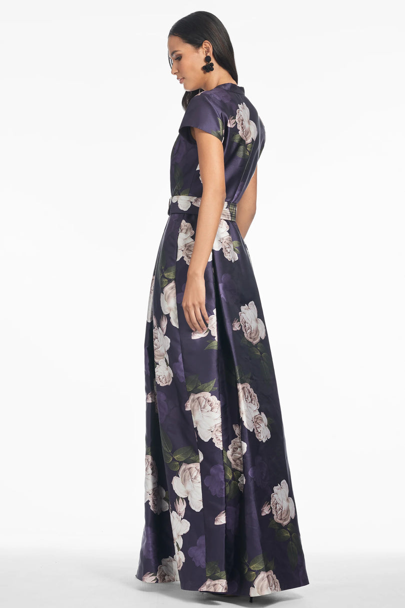 Sachin & Babi "Marta" Belted Floral A-line Gown Sachin & Babi "Marta" Belted Floral A-line Gown