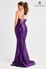 Faviana Plunging Ruched Satin Prom Dress E11423
