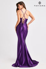 Faviana Plunging Ruched Satin Prom Dress E11423