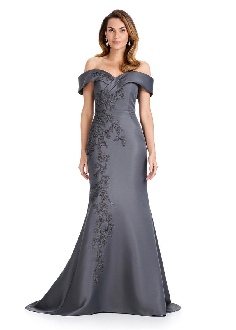 ASHLEYlauren Floral Off-Shoulder Evening Dress E12094