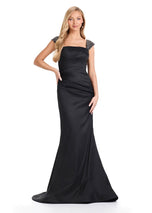 ASHLEYlauren Simple Taffeta Dress With Sleeves E12096
