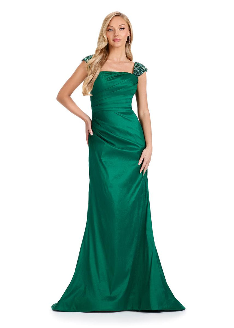 ASHLEYlauren Simple Taffeta Dress With Sleeves E12096 ASHLEYlauren Simple Taffeta Dress With Sleeves E12096