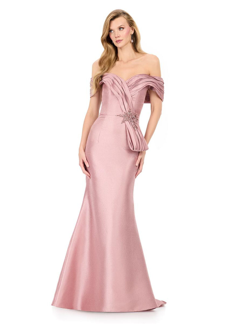 structured off the shoulder dress ASHLEYlauren Structured Off-Shoulder Evening Gown E12103