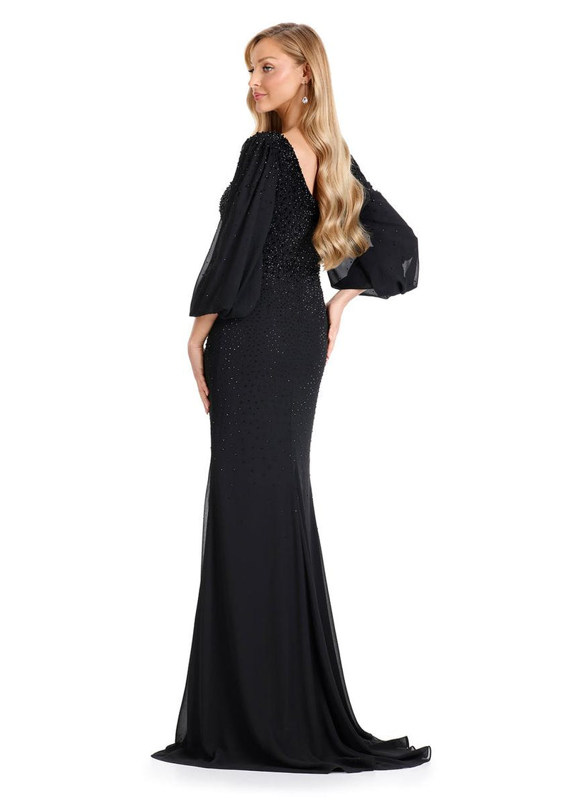 ASHLEYlauren Chiffon Long Sleeve Evening Dress E12106