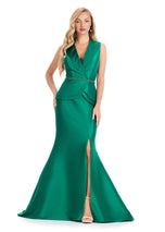 ASHLEYlauren Tuxedo Peplum Mermaid Long Dress E12131