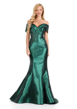 ASHLEYlauren Off The Shoulder Metallic Mermaid Dress E12135