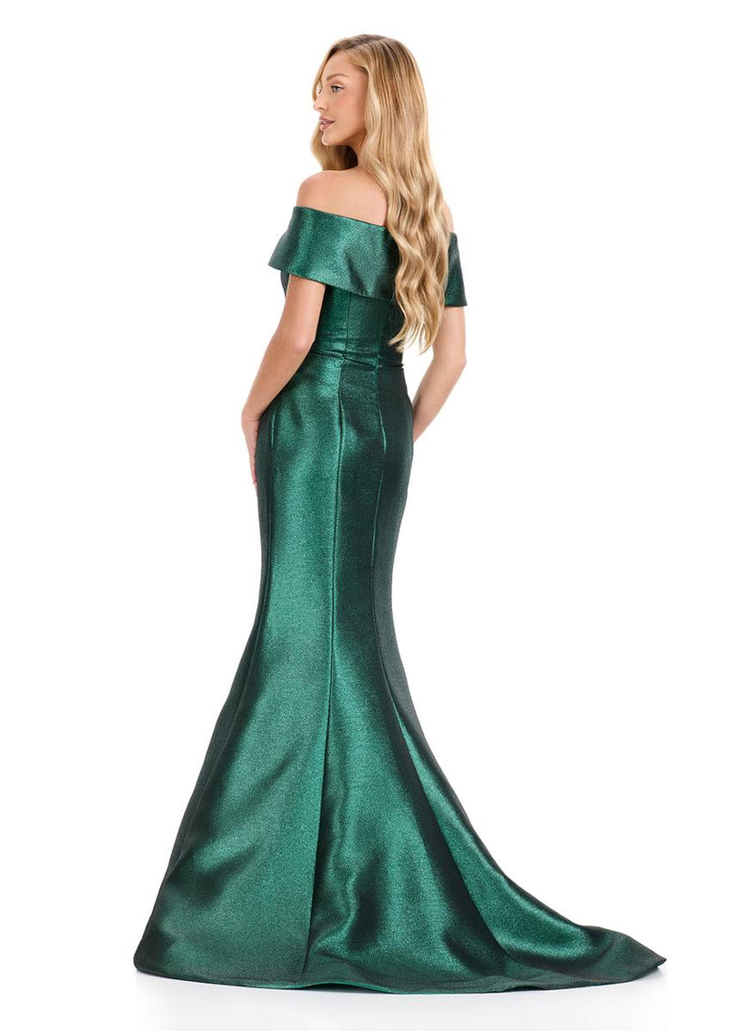 ASHLEYlauren Off The Shoulder Metallic Mermaid Dress E12135