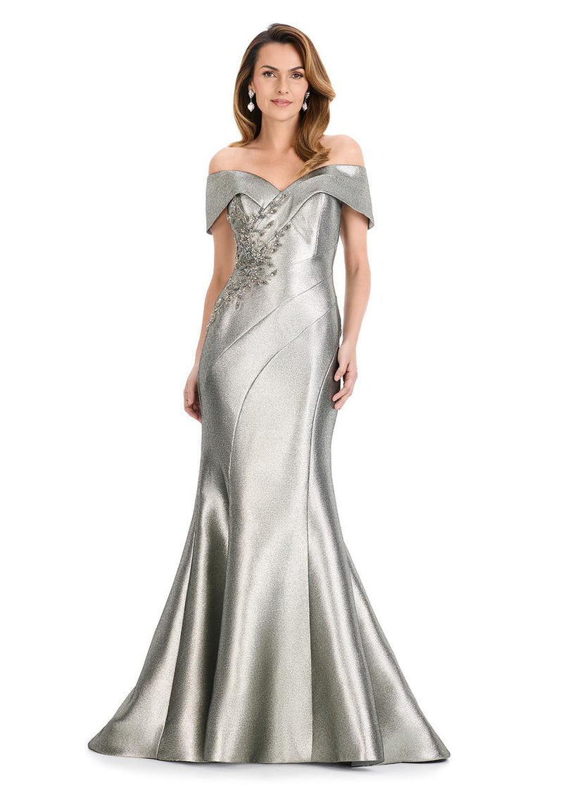 ASHLEYlauren Off The Shoulder Metallic Mermaid Dress E12135
