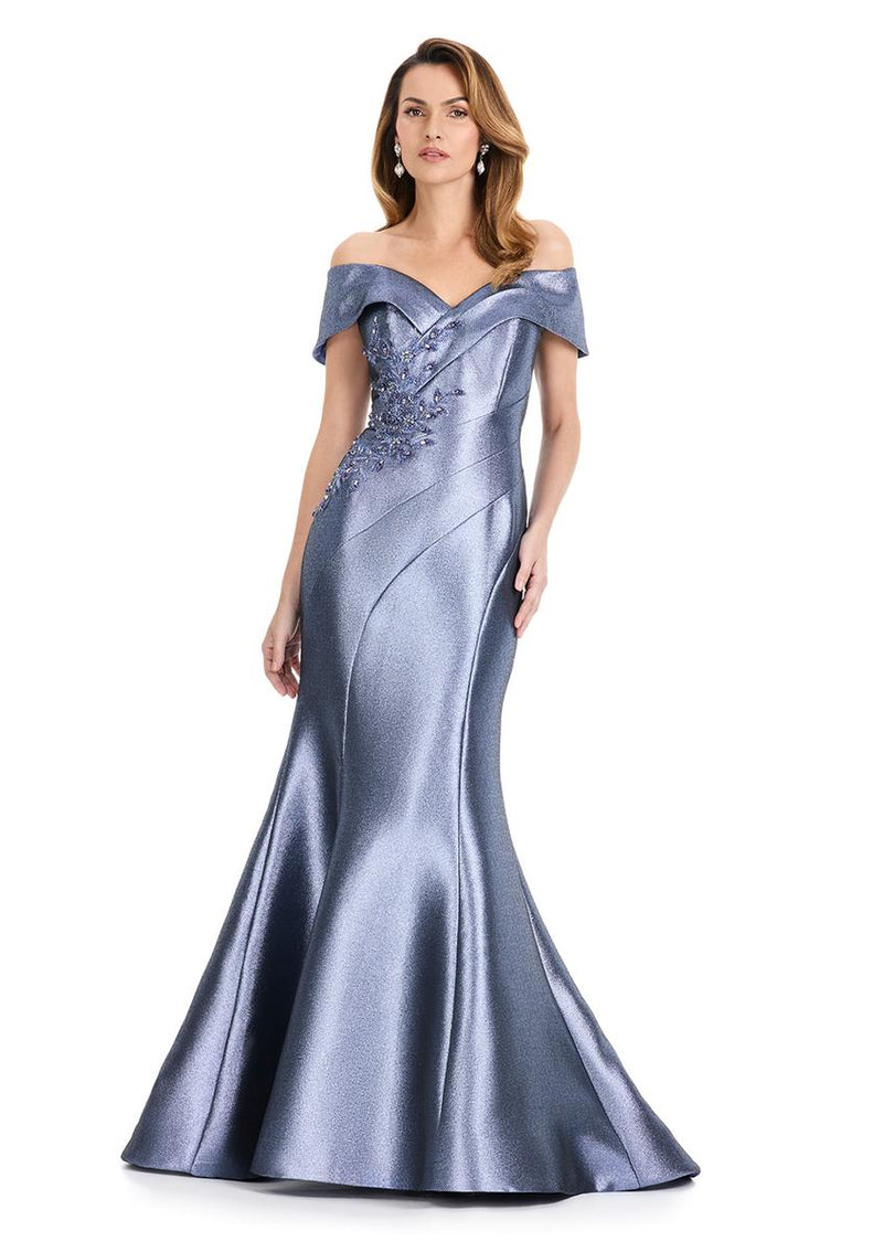 ASHLEYlauren Off The Shoulder Metallic Mermaid Dress E12135