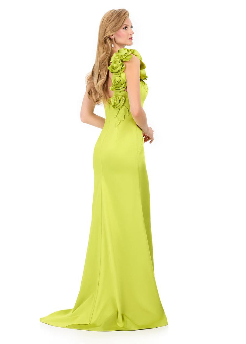 ASHLEYlauren Rosette One Shoulder Fitted Long Dress E12158