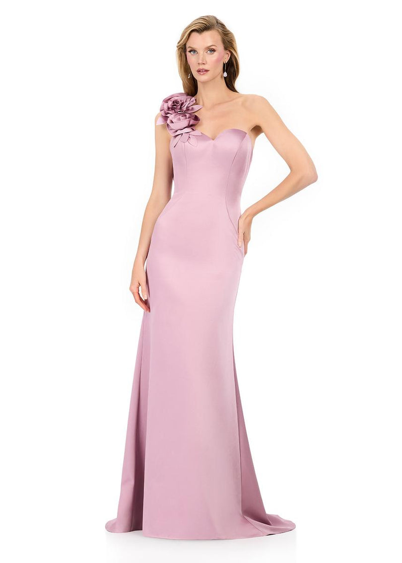 ASHLEYlauren Rosette One Shoulder Fitted Long Dress E12158