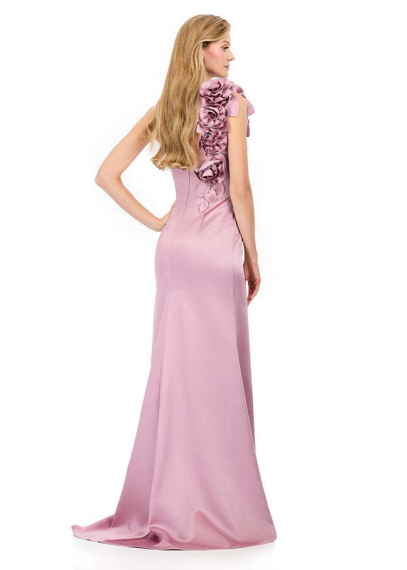 ASHLEYlauren Rosette One Shoulder Fitted Long Dress E12158