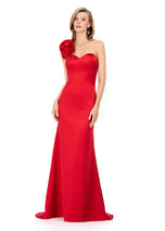 ASHLEYlauren Rosette One Shoulder Fitted Long Dress E12158