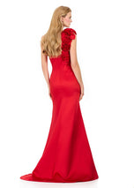 ASHLEYlauren Rosette One Shoulder Fitted Long Dress E12158