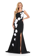 ASHLEYlauren One Shoulder 3D Applique Fitted Dress E12245
