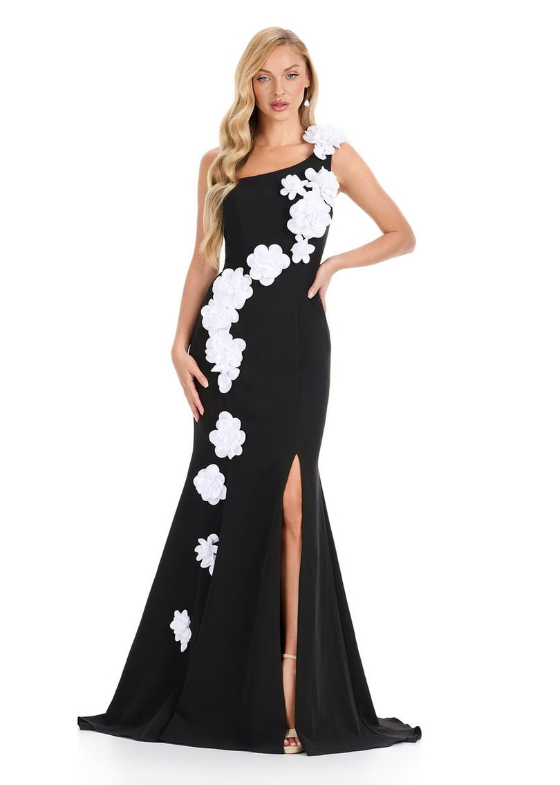 ASHLEYlauren One Shoulder 3D Applique Fitted Dress E12245