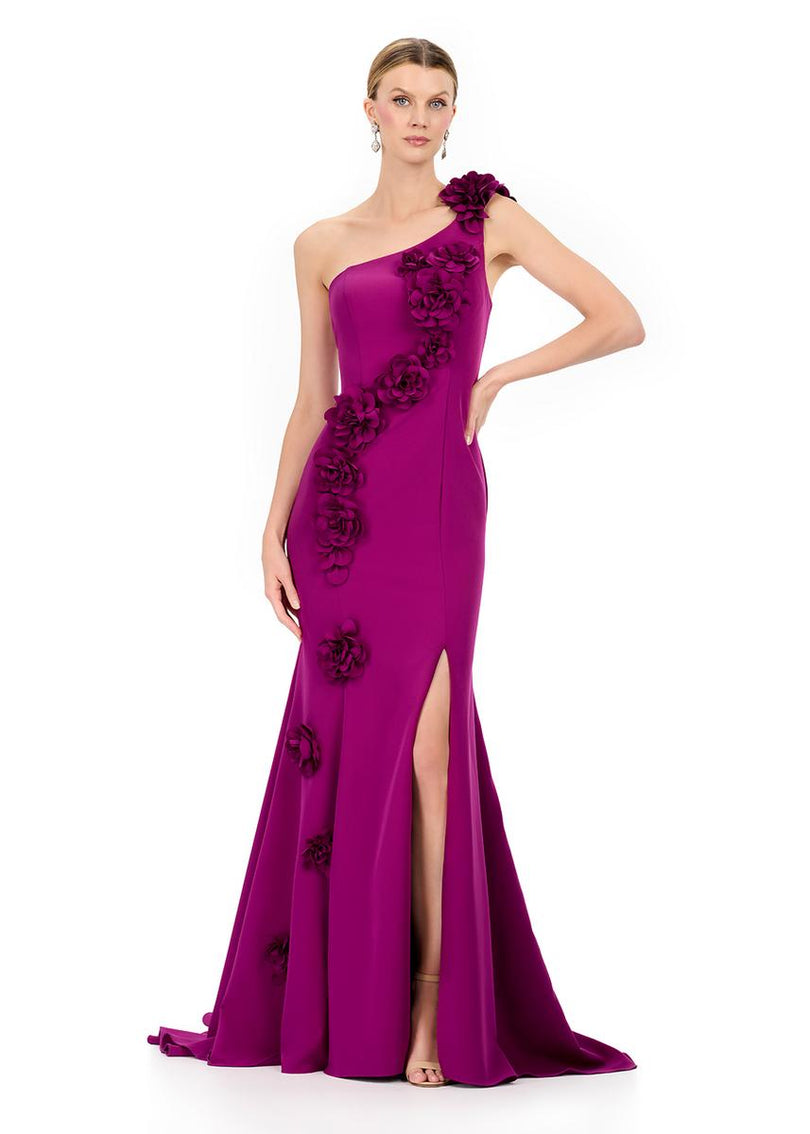 ASHLEYlauren One Shoulder 3D Applique Fitted Dress E12245