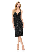 ASHLEYlauren Beaded Knee Length Thin Strap Dress E4934