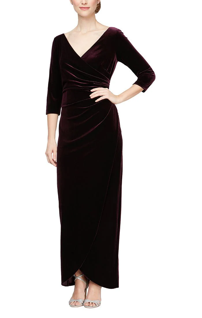 Alex Evenings Laurie Surplice Neckline Velvet Dress Wine / 8 Alex Evenings Laurie Surplice Neckline Velvet Dress Wine / 8