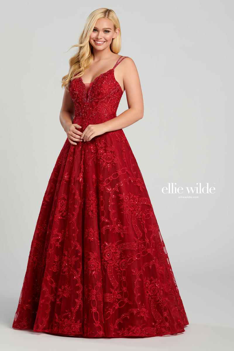 Ellie Wilde V-Neck Lace Ball Gown EW120135