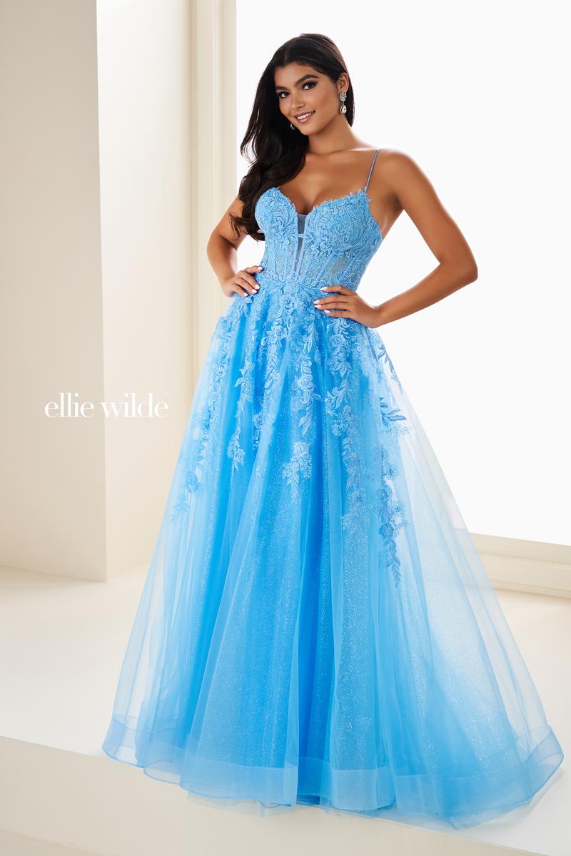 Ellie Wilde Corset Bodice Ball Gown Prom Dress EW34036 Orange / 8 Ellie Wilde Corset Bodice Ball Gown Prom Dress EW34036 Orange / 8