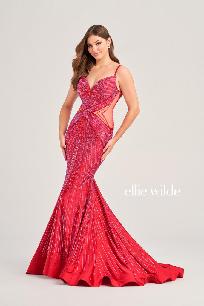 Ellie Wilde Heat Stone Illusion Prom Dress EW35001