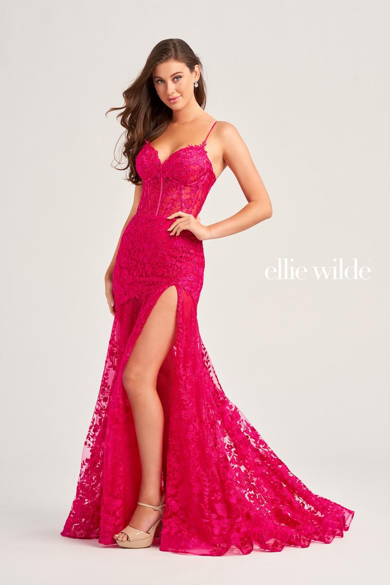 Ellie Wilde Illusion High-Low Prom Dress EW35005
