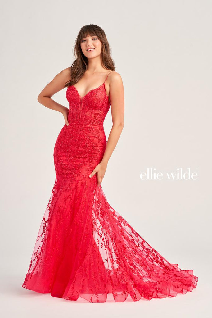 Ellie Wilde Mermaid Corset Lace Prom Dress EW35010