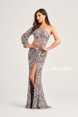 Ellie Wilde One Sleeve Cut Out Prom Dress EW35020