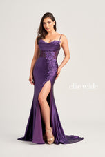 Ellie Wilde Corset High Slit Prom Dress EW35028