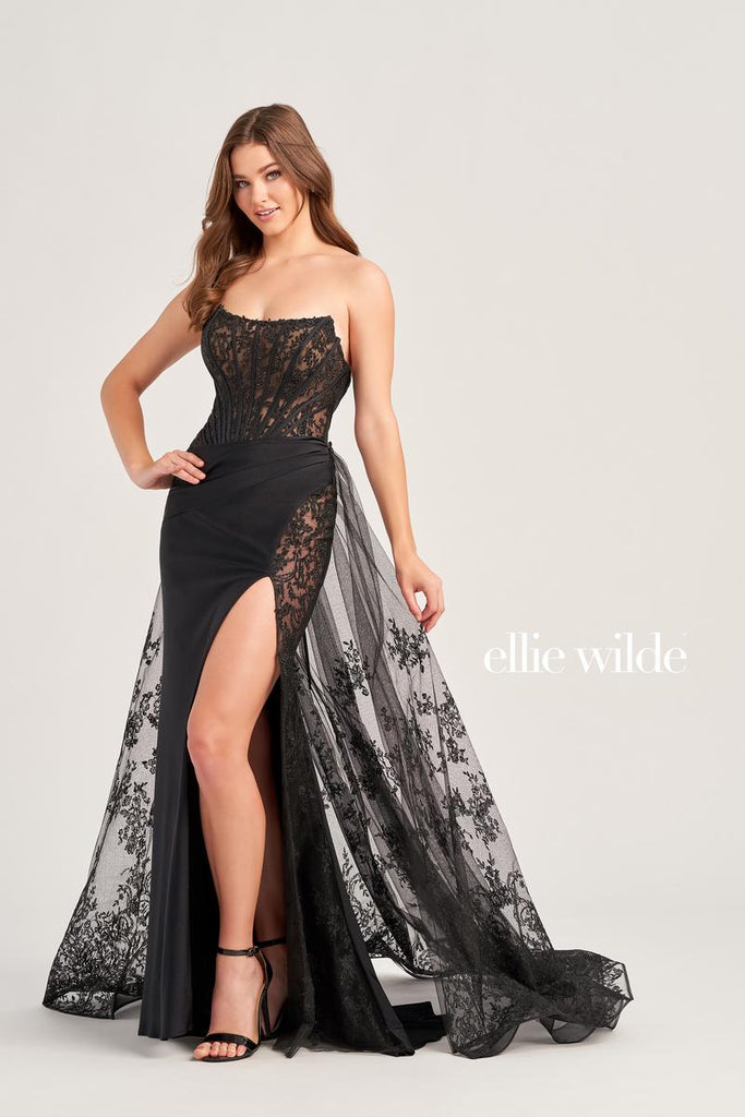 Ellie Wilde Corset Illusion Lace Prom Dress EW35032