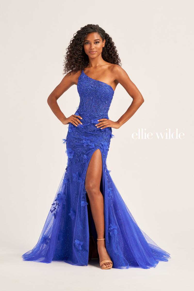 Ellie Wilde One Shoulder Lace Prom Dress EW35049