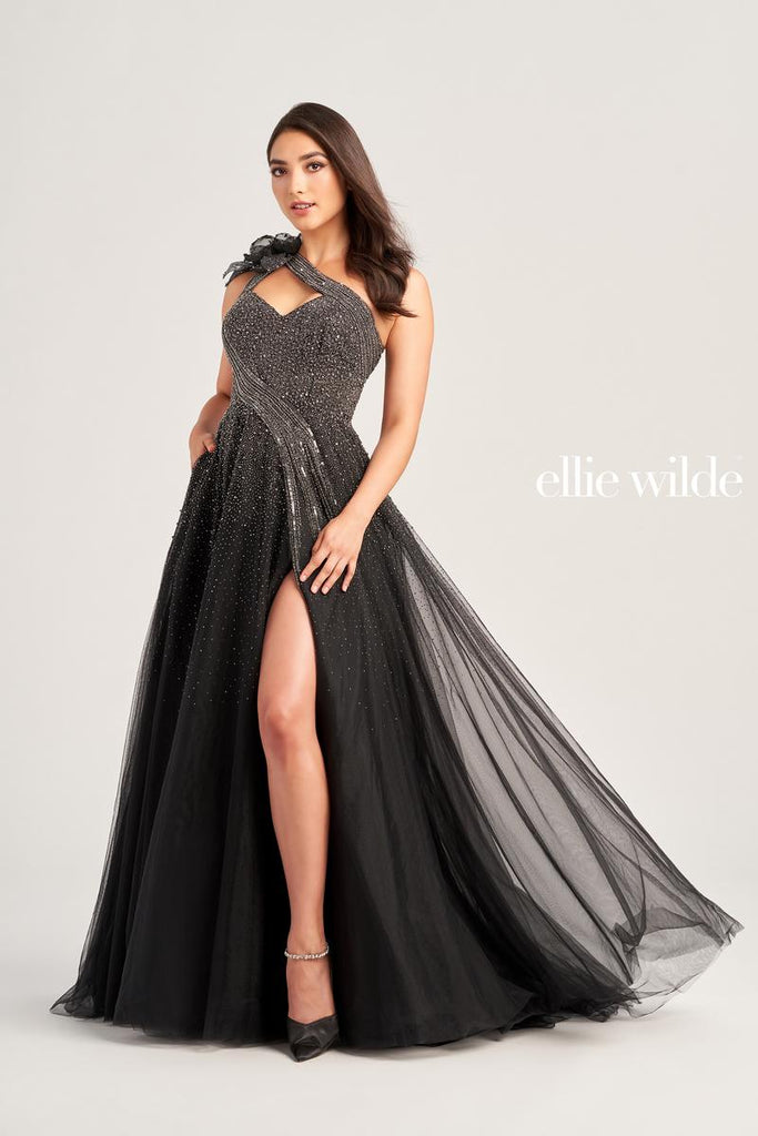 Ellie Wilde One Shoulder Pocket Prom Dress EW35086