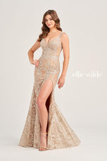Ellie Wilde Tight Lace Open Back Prom Dress EW35091
