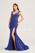 Ellie Wilde Tight Lace Open Back Prom Dress EW35091