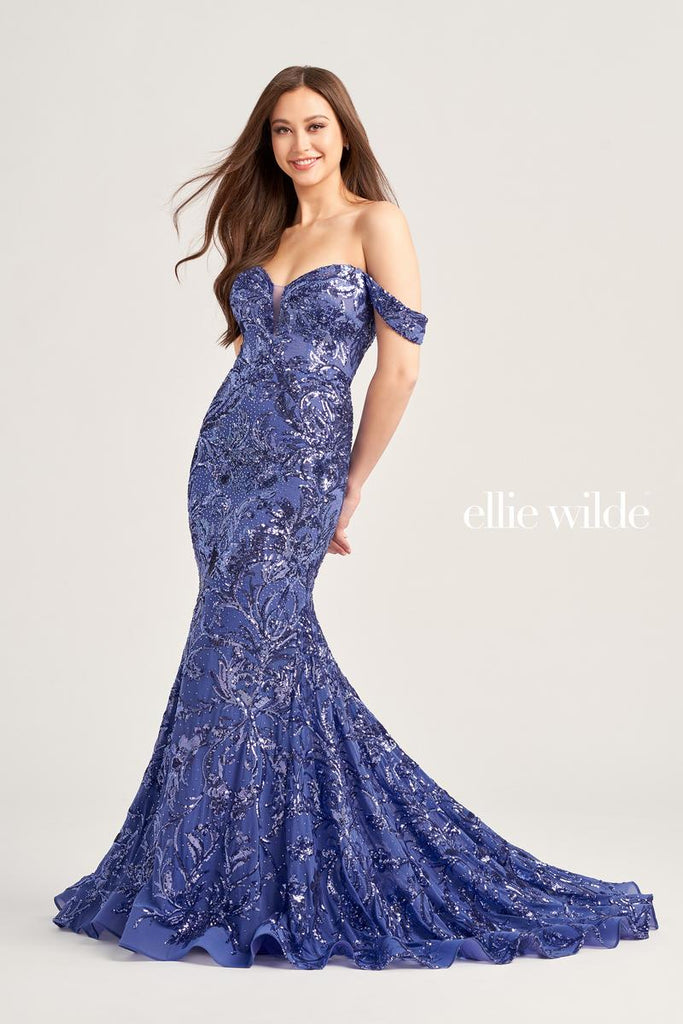 Ellie Wilde Off Shoulder Sequin Prom Dress EW35094