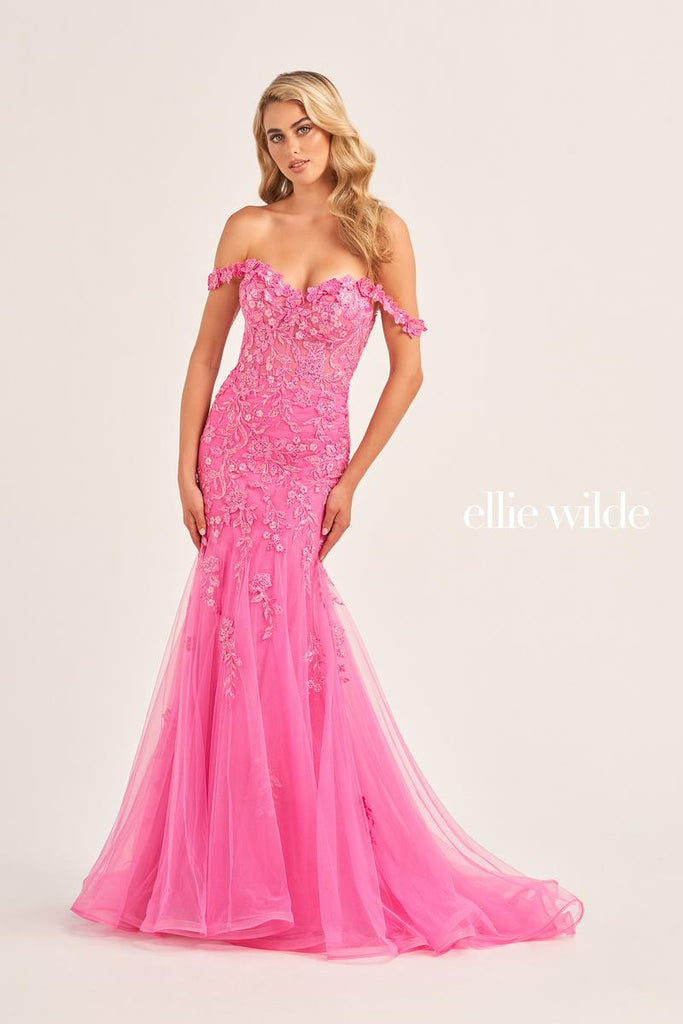 Ellie Wilde Off Shoulder Floral Prom Dress EW35102
