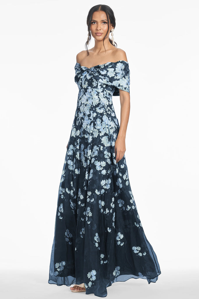 Sachin & Babi "Kennedy" Floral Off the Shoulder Gown