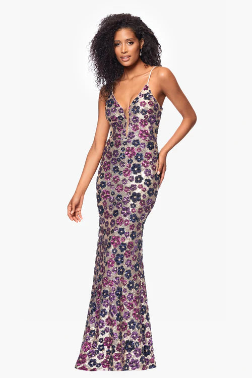 Betsy & Adam "Rava" Sequin V-Neck Floral Dress A26847 Betsy & Adam "Rava" Sequin V-Neck Floral Dress A26847
