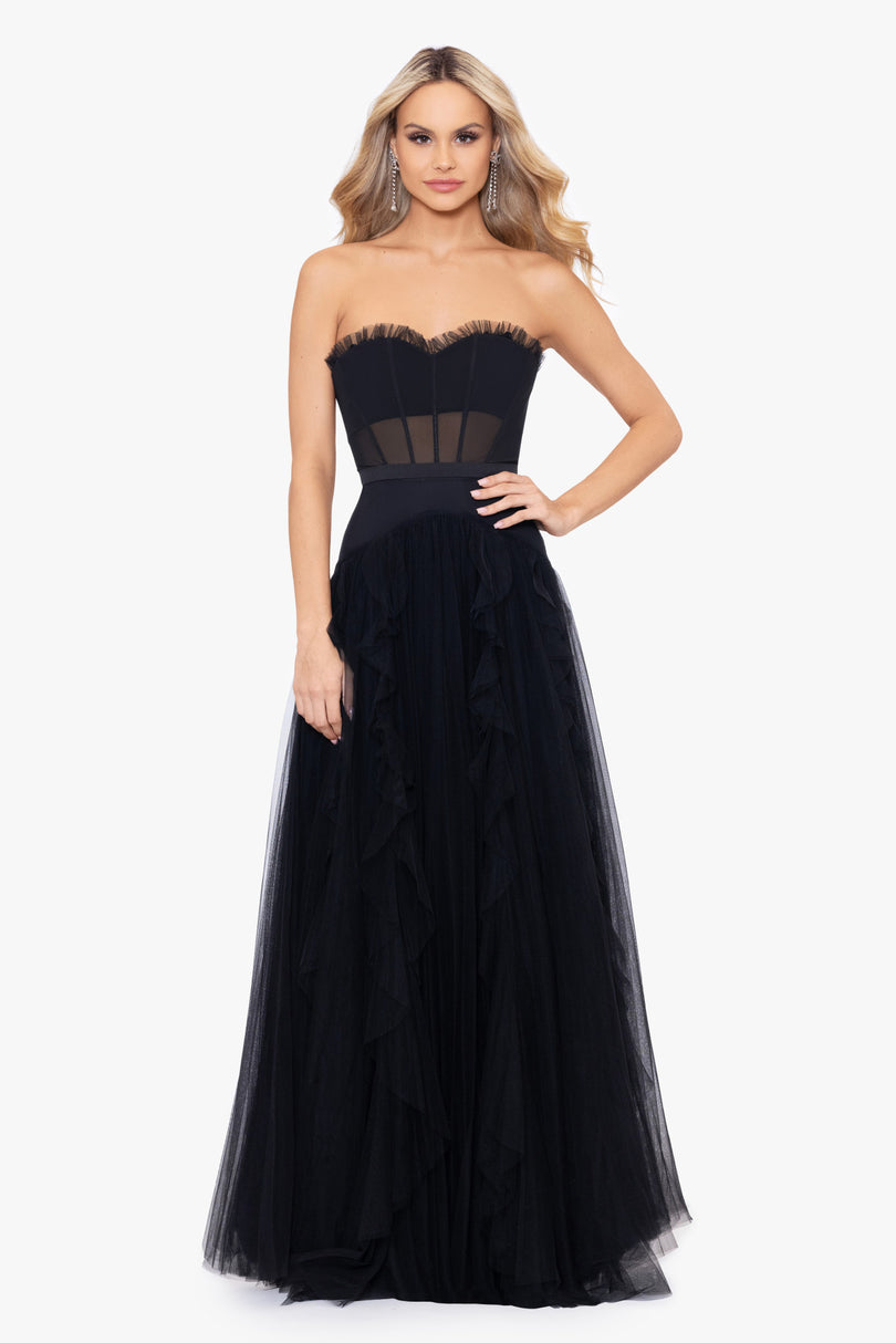 Betsy & Adam Strapless Ruffle Prom Dress A26246 Betsy & Adam Strapless Ruffle Prom Dress A26246