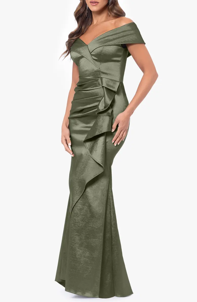 Xscape Evenings Off the Shoulder Taffeta Evening Gown 6416X Xscape Evenings Off the Shoulder Taffeta Evening Gown 6416X