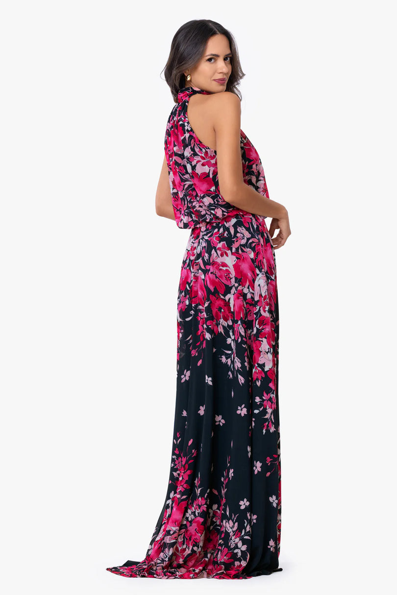 Betsy & Adam Chiffon Floral Print Long Evening Dress A28009 Betsy & Adam Chiffon Floral Print Long Evening Dress A28009