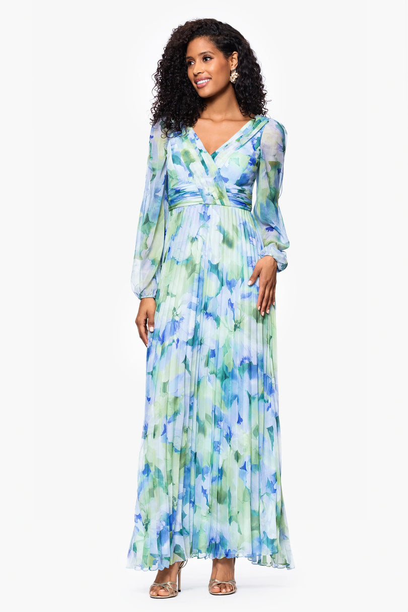 Betsy and Adam "Dara" Long Sleeve Chiffon Print Dress A26905 Betsy and Adam "Dara" Long Sleeve Chiffon Print Dress A26905