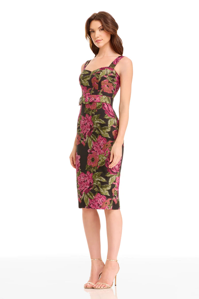 Dress the Population "Nicole" Floral Jacquard Knee Length Dress 1726