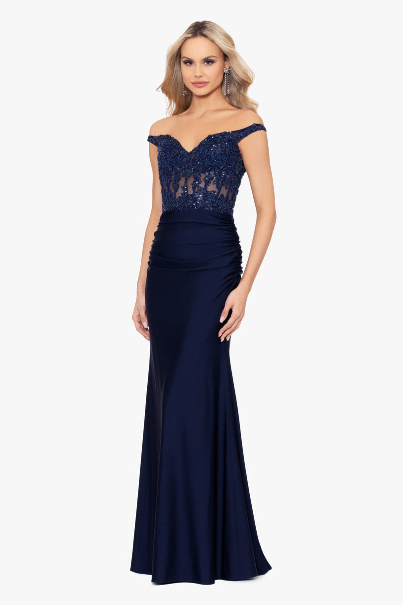Betsy & Adam Off Shoulder Long Prom Dress A26276 Betsy & Adam Off Shoulder Long Prom Dress A26276