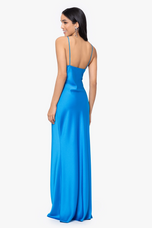 Betsy and Adam Long Satin "Jen" Dress A26489