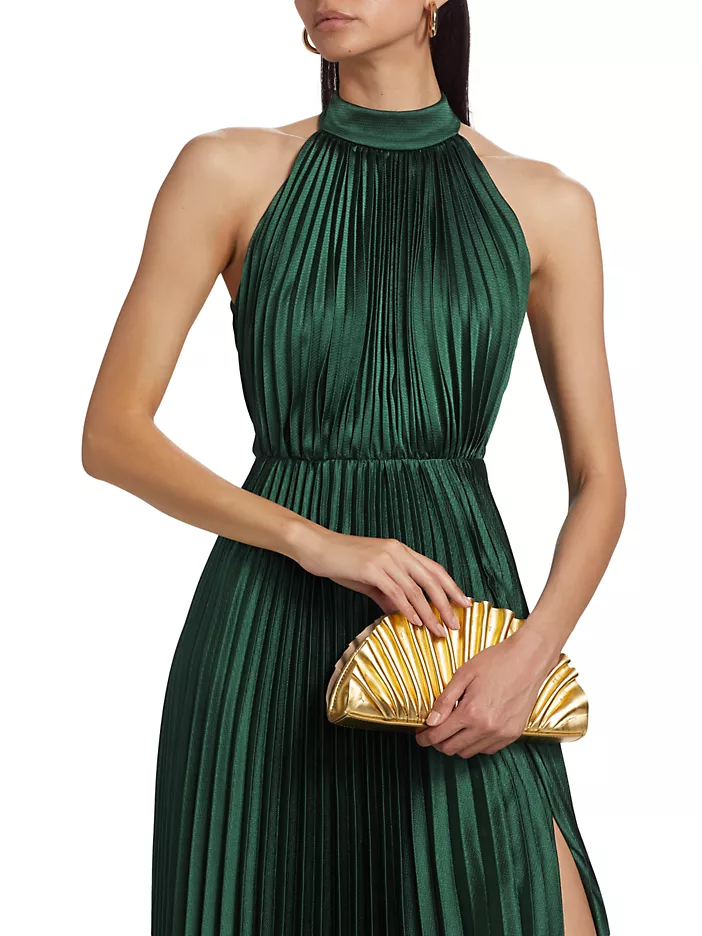 Monique Lhuillier Jacqueline Satin Pleated Halter 44112208 Monique Lhuillier Jacqueline Satin Pleated Halter 44112208