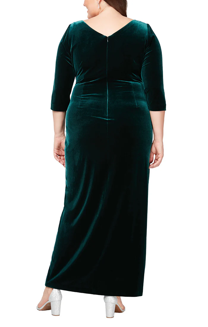 alex evenings ruched velvet dress Alex Evenings Womens Petites Velvet Surplice Evening Dress Green 16P