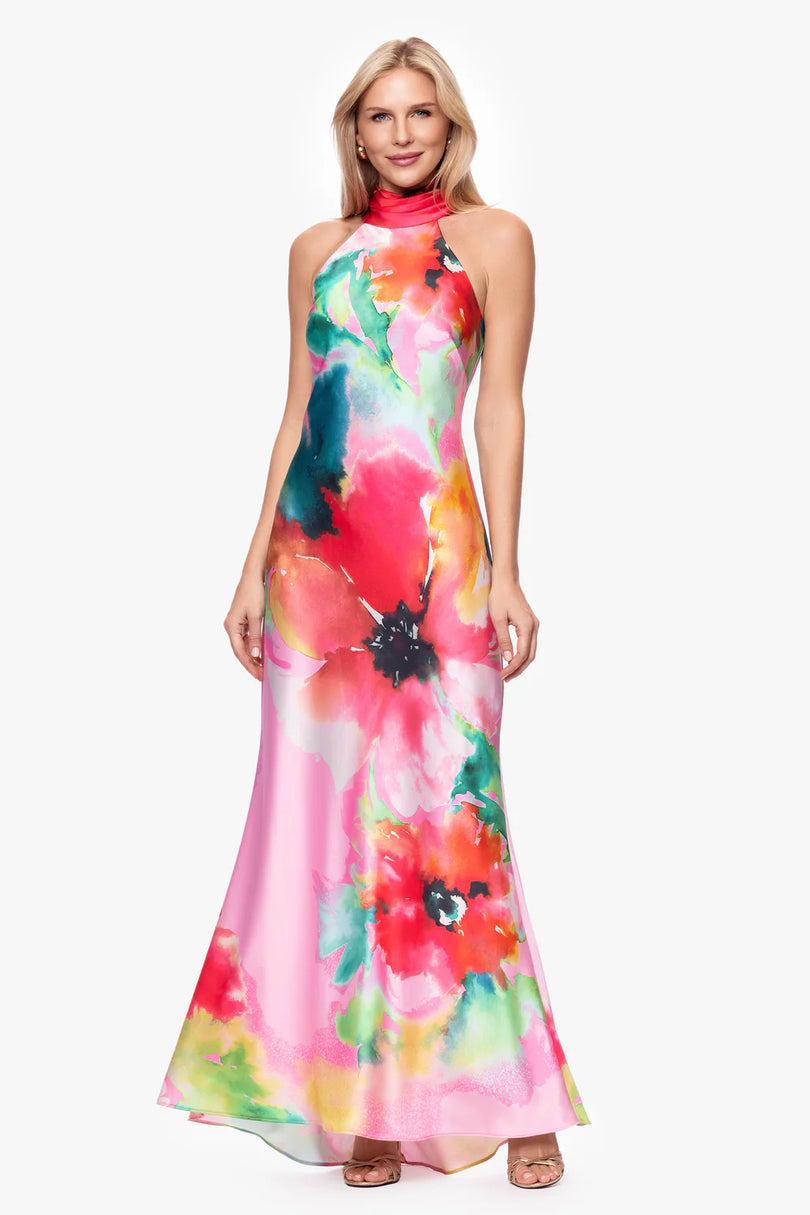 Xscape Floral Halter Neck Dress 7453X Xscape Floral Halter Neck Dress 7453X
